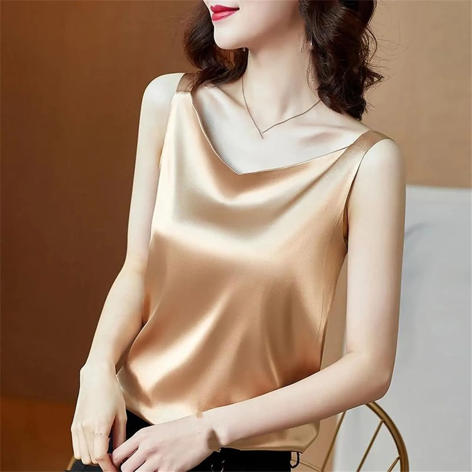 Womens Satin Silk Thin T-Shirts Sleeveless Backless Camisole Tops
