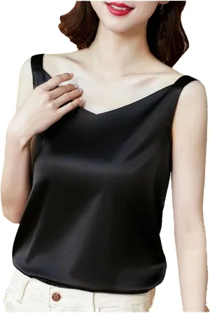 Womens Satin Silk Thin T-Shirts Sleeveless Backless Camisole Tops