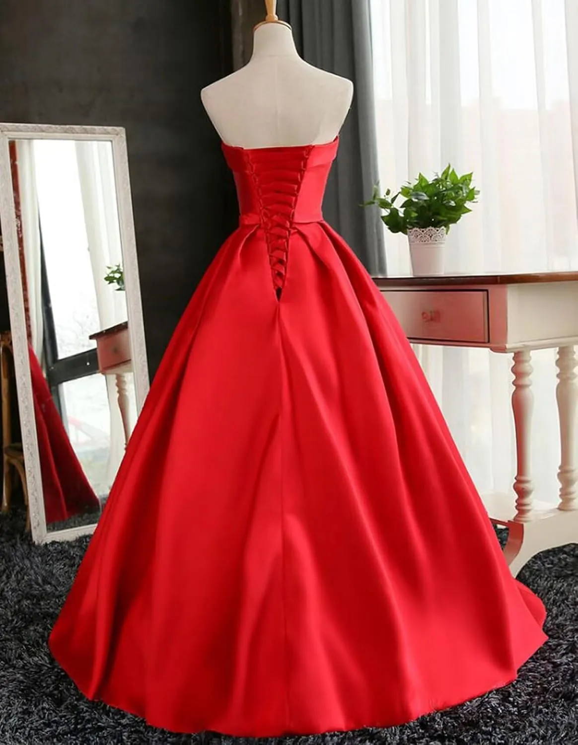 Women's Strapless Prom Dresses Long Ball Gown Satin A-Line Formal Evening Party Gowns