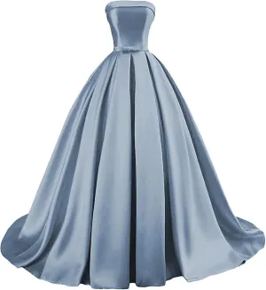 Women's Strapless Prom Dresses Long Ball Gown Satin A-Line Formal Evening Party Gowns