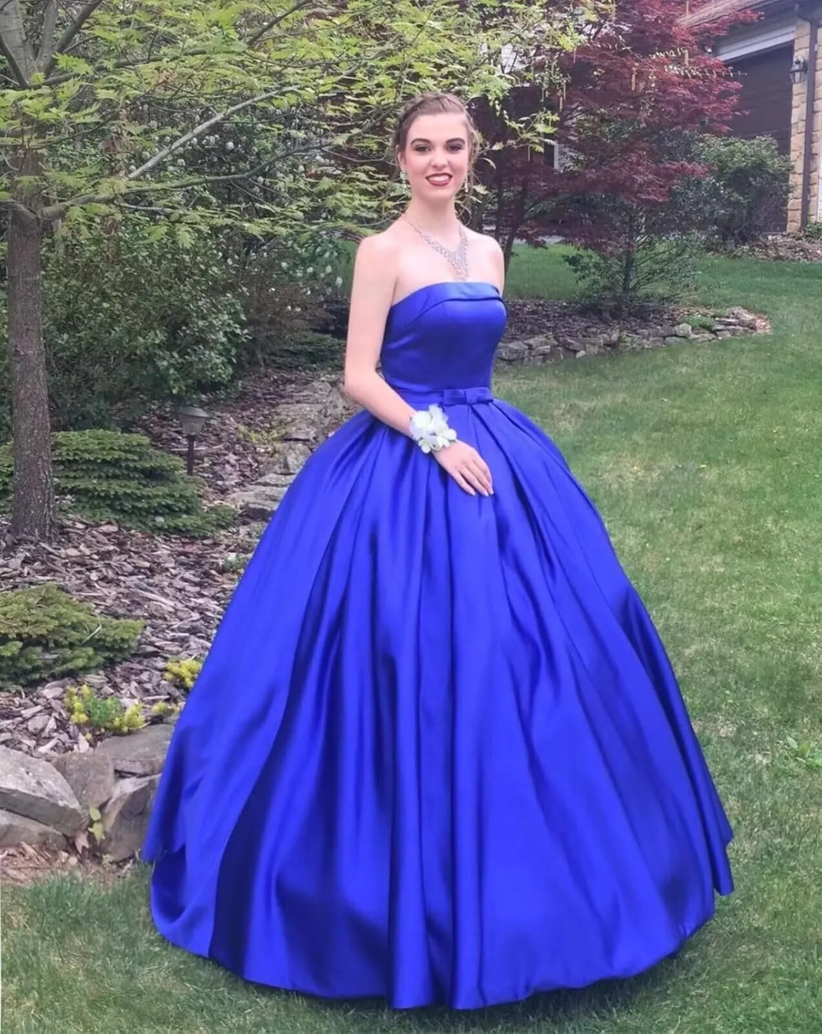 Women's Strapless Prom Dresses Long Ball Gown Satin A-Line Formal Evening Party Gowns