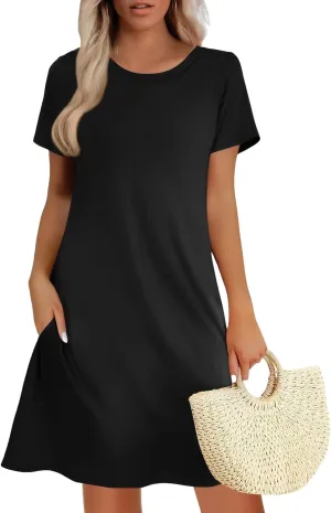 Women's Summer A-Line Dress Mini Short Sleeve T Shirt Dress Flowy Sundresses Beach Cover Ups 2025 Vacation