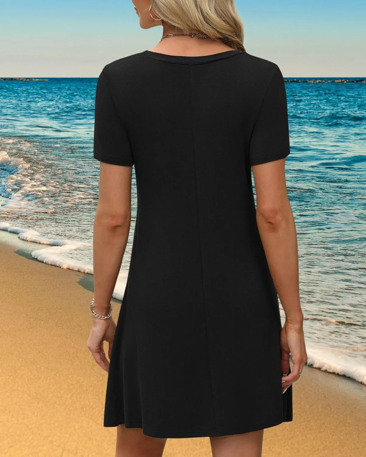 Women's Summer A-Line Dress Mini Short Sleeve T Shirt Dress Flowy Sundresses Beach Cover Ups 2025 Vacation
