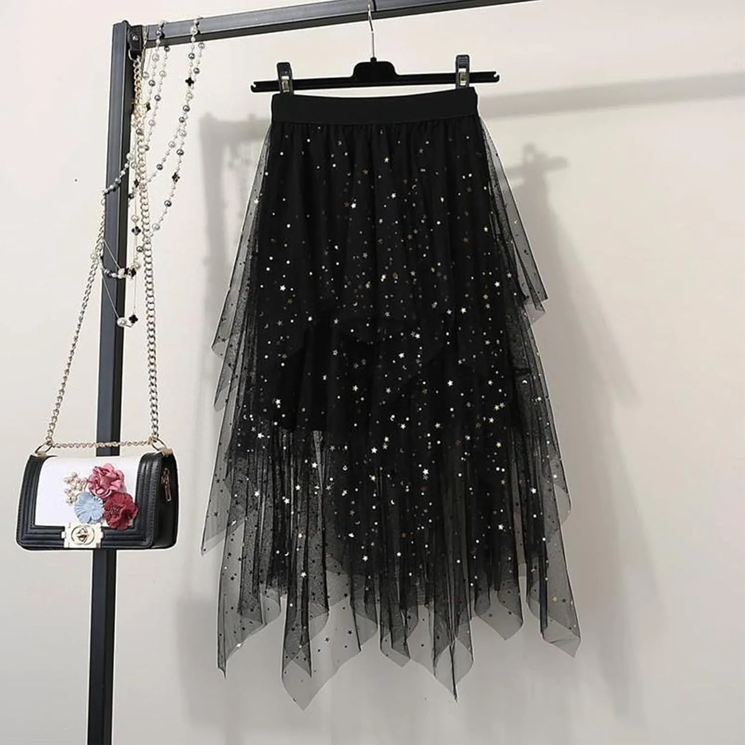 Women's Tulle Sparkly Skirts High Waisted Lightweight Quick Dry Mesh Midi Casual Smooth Aline Swing Skirt