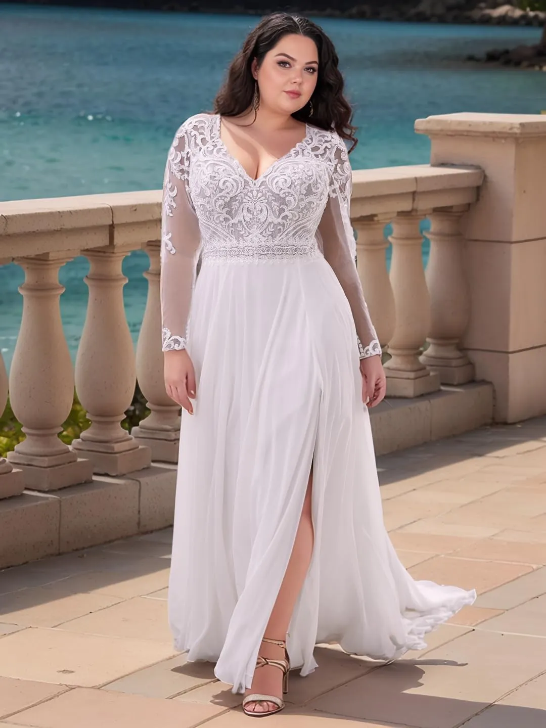 Women's V Neck Lace Wedding Dresses for Bride 2025 Lace Appliques A Line Beach Wedding Gown