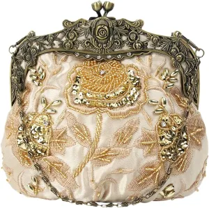 Women's Vintage Beaded Sequin Flower Evening Handbags Wedding Clutches Prom Cocktail Party Handbags