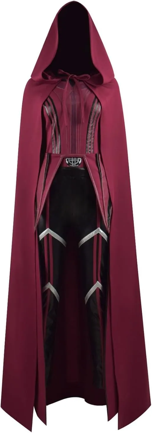 Womens Wanda Maximoff Cosplay Scarlet Witch Costume Red Uniform with Cloak Battle Suit Wanda Halloween Dress Up