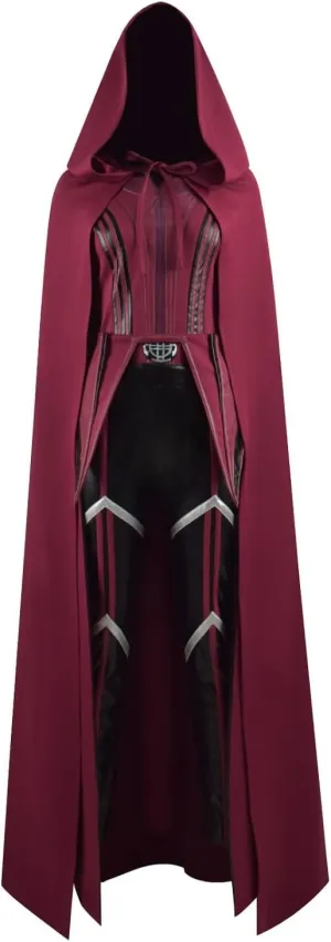Womens Wanda Maximoff Cosplay Scarlet Witch Costume Red Uniform with Cloak Battle Suit Wanda Halloween Dress Up