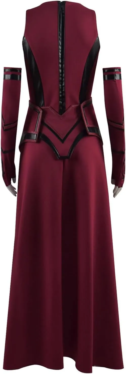 Womens Wanda Maximoff Cosplay Scarlet Witch Costume Red Uniform with Cloak Battle Suit Wanda Halloween Dress Up