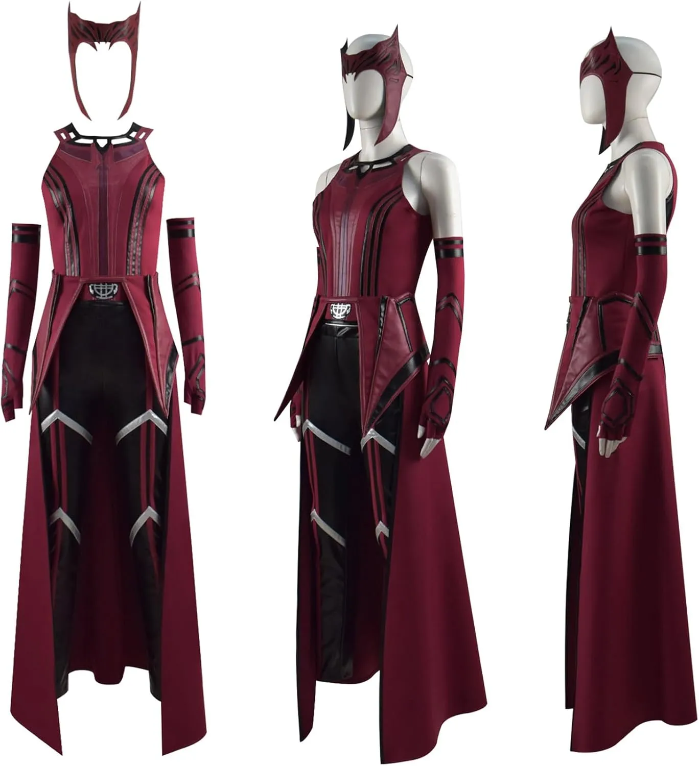 Womens Wanda Maximoff Cosplay Scarlet Witch Costume Red Uniform with Cloak Battle Suit Wanda Halloween Dress Up