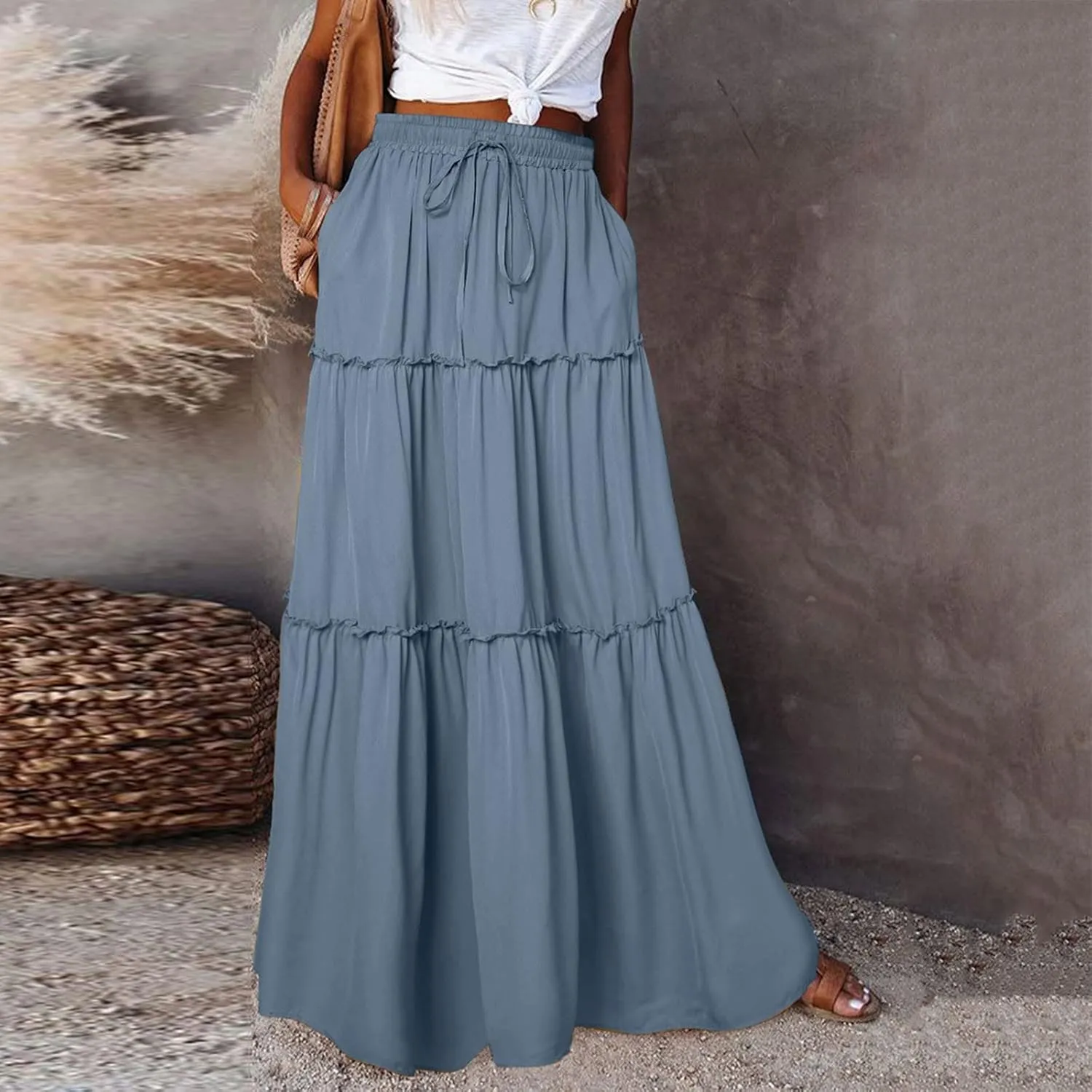 Wood Ear Edge Layered Half Skirt European and American High Waist Elastic Ruffle Edge Skirt Summer Clothing