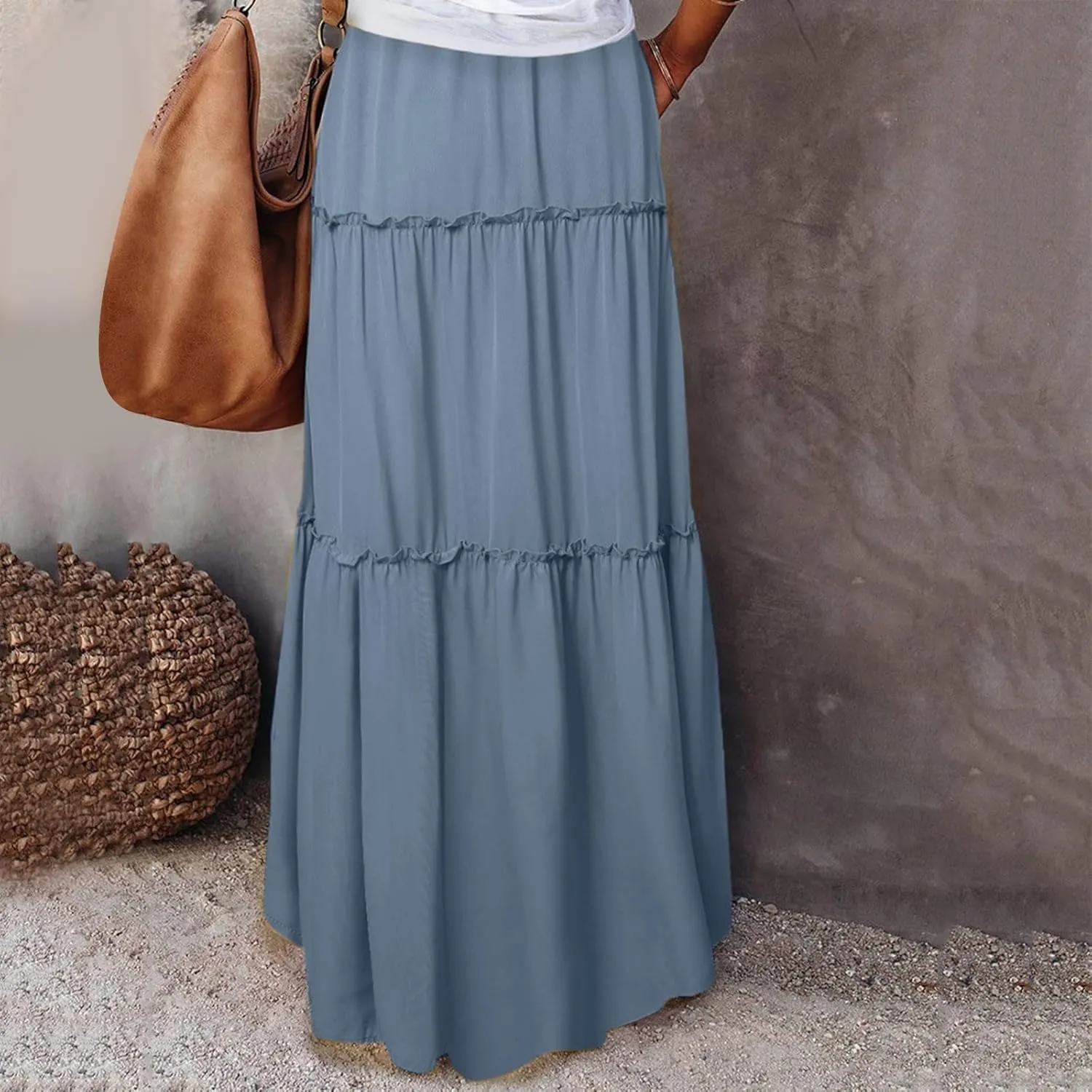 Wood Ear Edge Layered Half Skirt European and American High Waist Elastic Ruffle Edge Skirt Summer Clothing